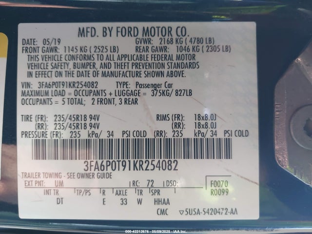 3FA6P0T91KR254082 Ford gtdi