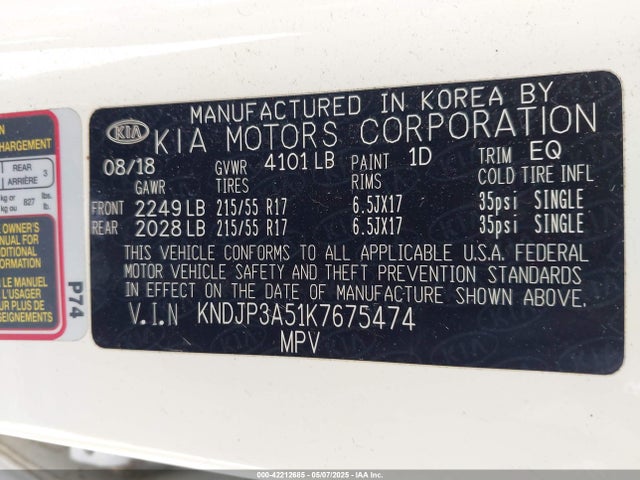 KIA SOUL + 2019 KNDJP3A51K7675474 Image 9