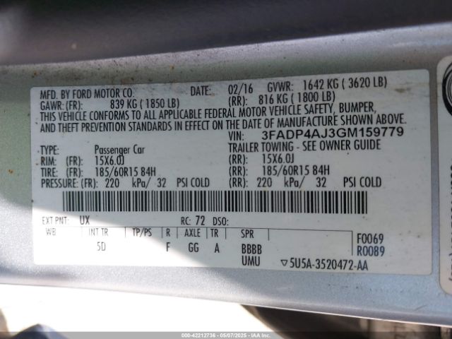 3FADP4AJ3GM159779 Ford FIESTA S