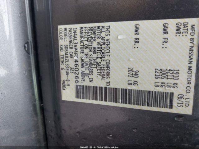 1N4AL3AP4FC460266 Nissan Altima 2.5 Sv