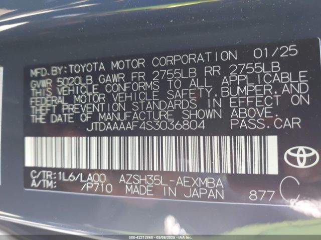 JTDAAAAF4S3036804 Toyota a25a-fxs