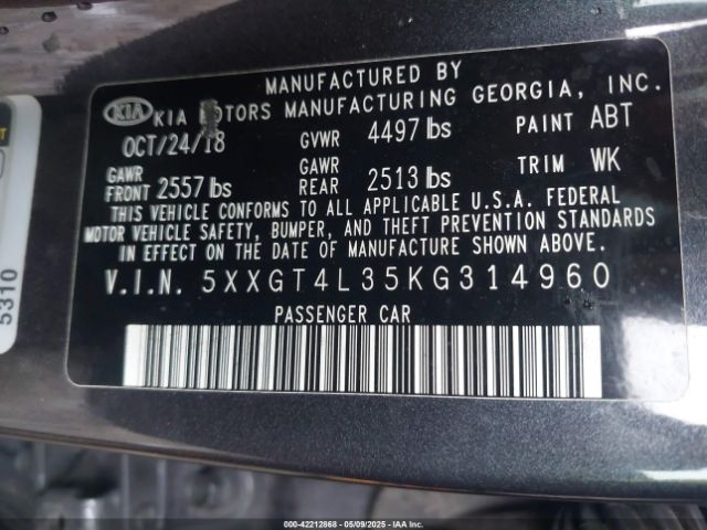 5XXGT4L35KG314960 KIA Optima S