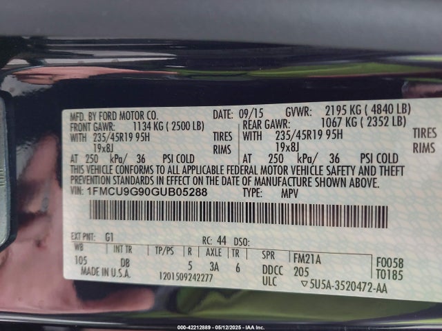 1FMCU9G90GUB05288 Ford ESCAPE SE