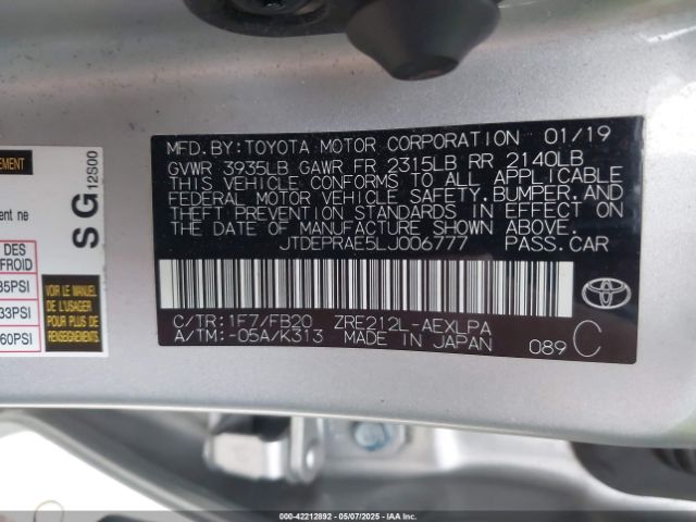 JTDEPRAE5LJ006777 Toyota COROLLA LE
