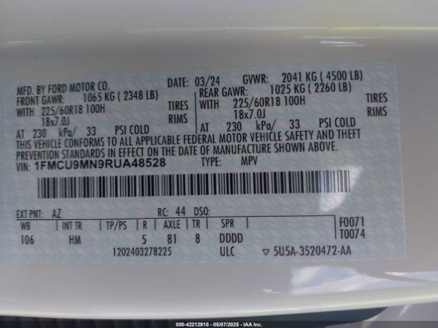 1FMCU9MN9RUA48528 Ford Escape St-line
