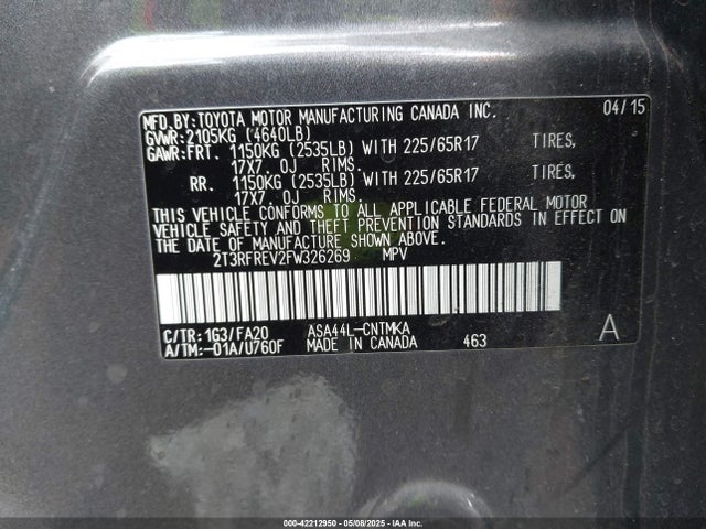 Toyota Rav4 Xle 2015 2T3RFREV2FW326269 Image 9
