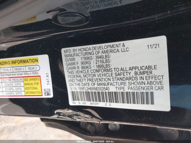 2022 HONDA CIVIC 19XFL2H8XNE002540 Photo 8