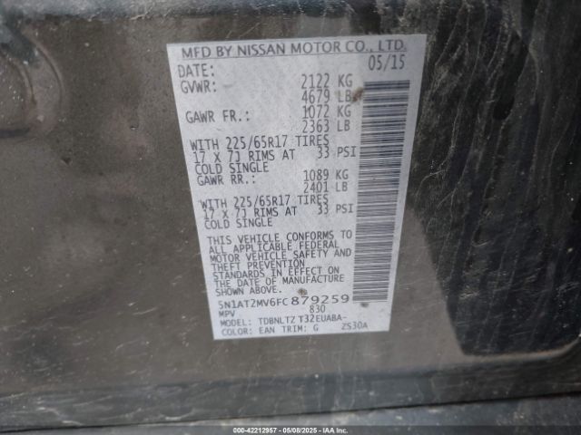 5N1AT2MV6FC879259 Nissan ROGUE SV