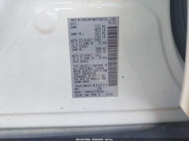 5N1AT2MV1FC815775 Nissan ROGUE SV