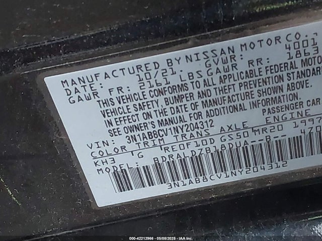 3N1AB8CV1NY204312 Nissan Sentra Sv Xtronic Cvt