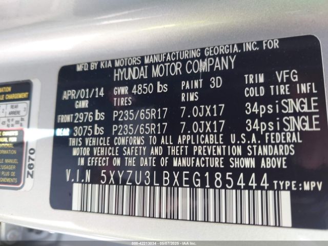 5XYZU3LBXEG185444 Hyundai Santa Fe Sport 2.4l