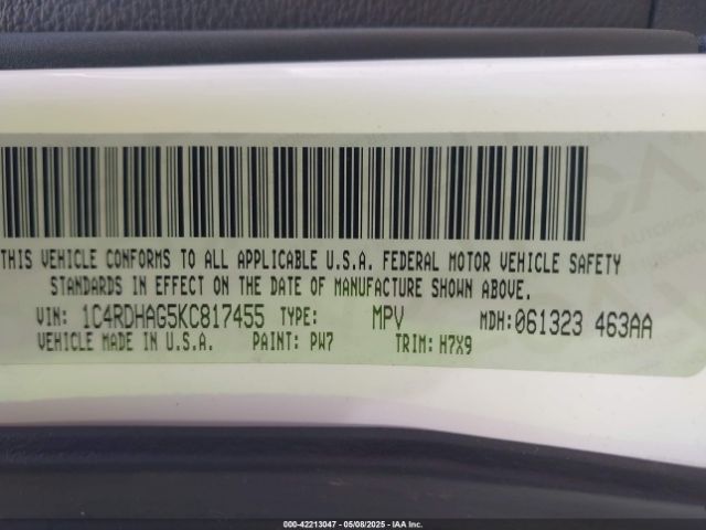 1C4RDHAG5KC817455 Dodge Durango Sxt Rwd