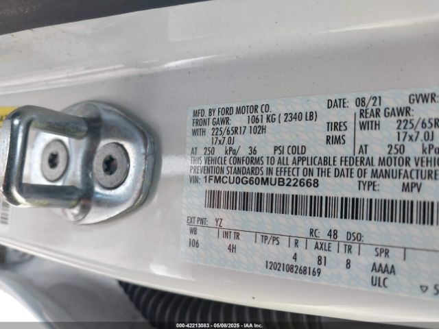 1FMCU0G60MUB22668 Ford ESCAPE SE