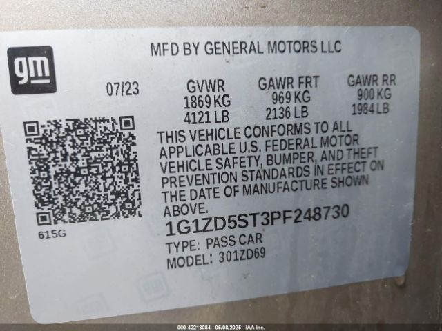 1G1ZD5ST3PF248730 Chevrolet Malibu Fwd 1lt