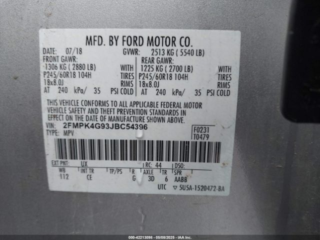 2FMPK4G93JBC54396 Ford EDGE SE