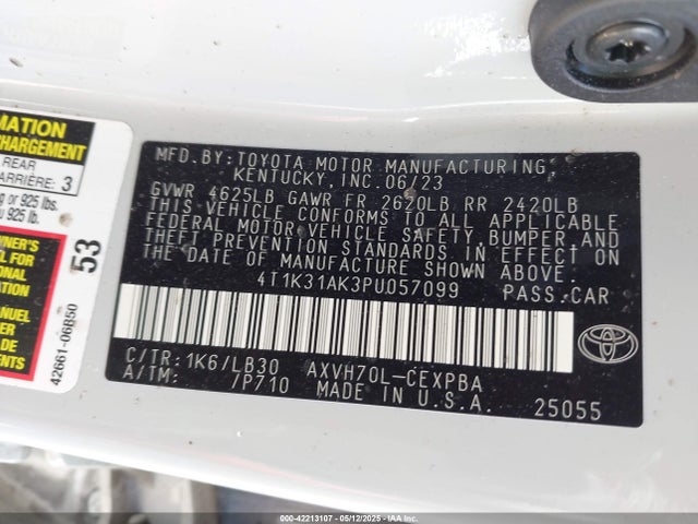 4T1K31AK3PU057099 Toyota Camry Xse Hybrid