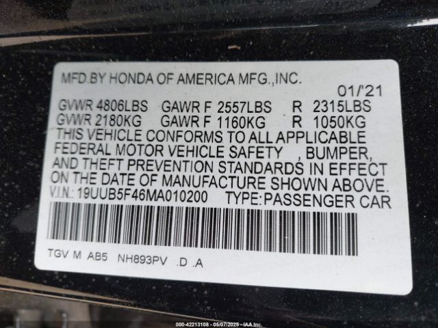 19UUB5F46MA010200 Acura Tlx Technology Package