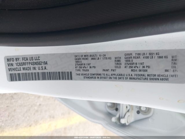 1C6SRFFP4SN562194 RAM 1500 Big Horn  4x4 5'7 Box