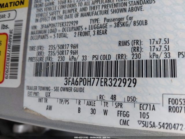 3FA6P0H77ER322929 Ford FUSION SE