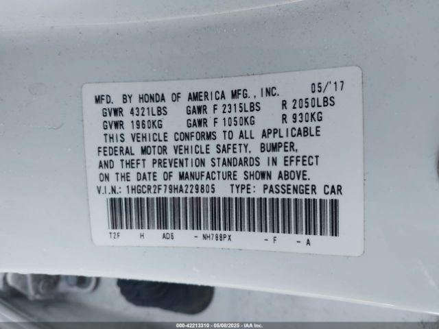 1HGCR2F79HA229805 Honda ACCORD EX