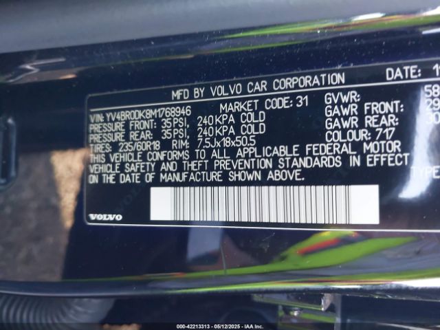 YV4BR0DK8M1768946 Volvo Xc60 Recharge Plug-in Hybrid T8 Inscription Expression