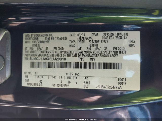 5LMCJ1A9XFUJ20010 Lincoln MKC