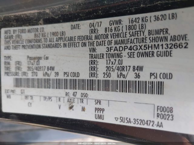 3FADP4GX5HM132662 Ford FIESTA ST