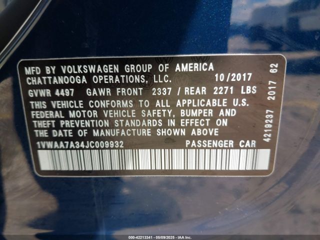 1VWAA7A34JC009932 Volkswagen Passat 2.0t R-line/2.0t S