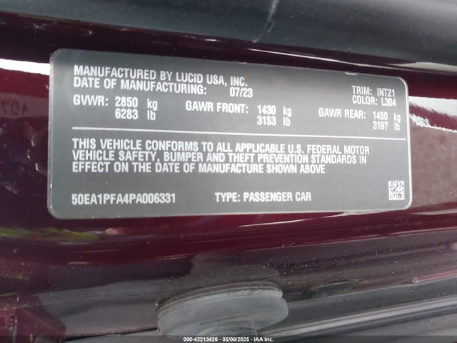 Lucid Air Pure 2023 50EA1PFA4PA006331 Image 9