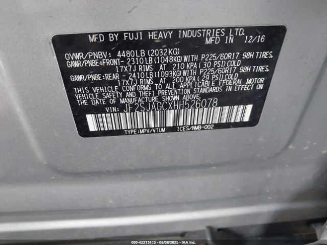 JF2SJAGCXHH526078 Subaru Forester 2.5i Premium