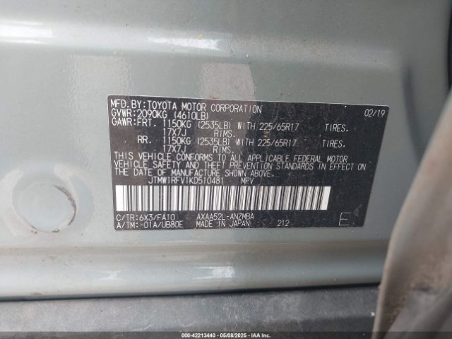 JTMW1RFV1KD510481 Toyota Rav4 Xle