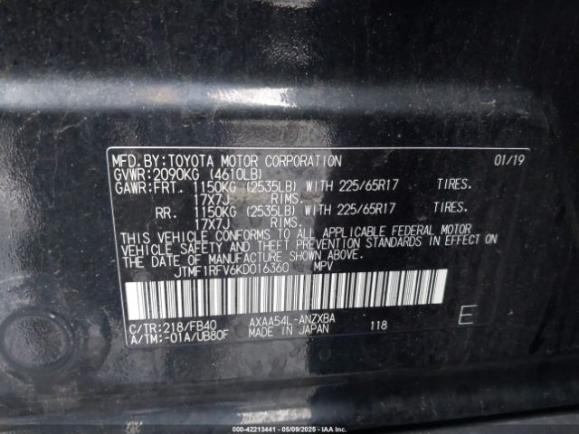 JTMF1RFV6KD016360 Toyota RAV4 LE