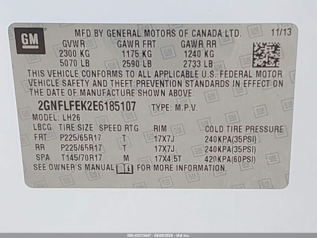2GNFLFEK2E6185107 Chevrolet EQUINOX 1LT