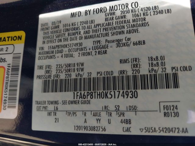 2019 FORD MUSTANG 1FA6P8TH0K5174930 Photo 8