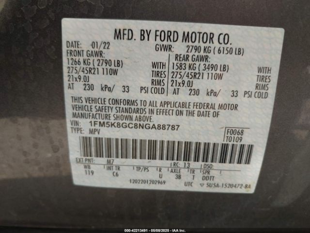 2022 FORD EXPLORER 1FM5K8GC8NGA88787 Photo 8