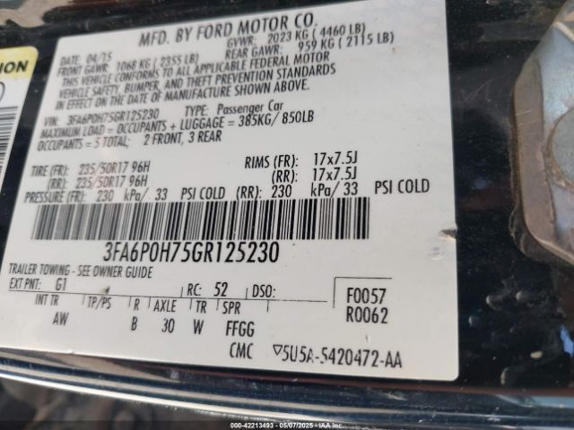 3FA6P0H75GR125230 Ford FUSION SE