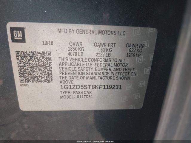 1G1ZD5ST8KF119231 Chevrolet MALIBU LT