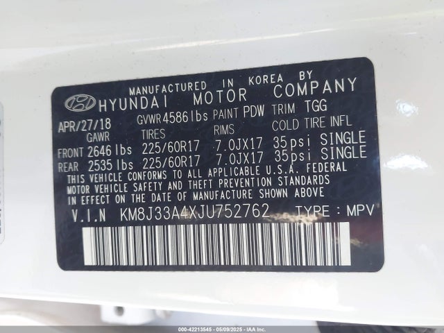 KM8J33A4XJU752762 Hyundai TUCSON SEL