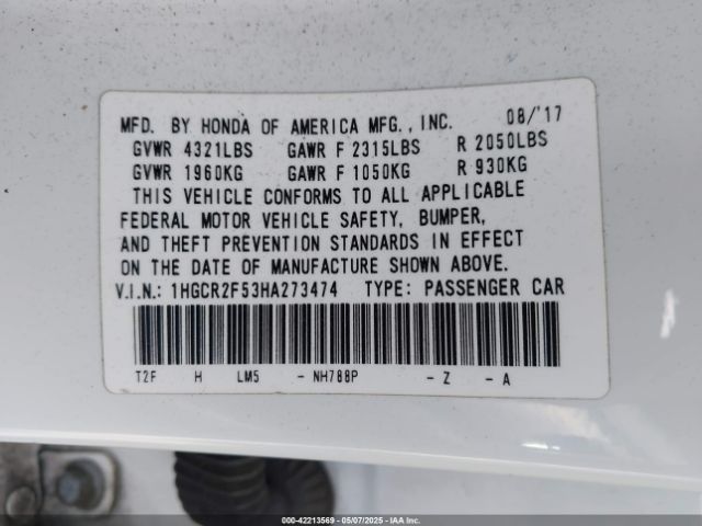 1HGCR2F53HA273474 Honda Accord Sport