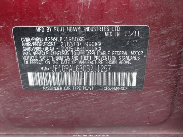 2012 SUBARU IMPREZA JF1GPAL63CG211257 Photo 8