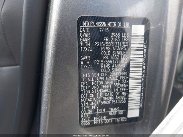 JN8AF5MRXFT513258 Nissan Juke Sv