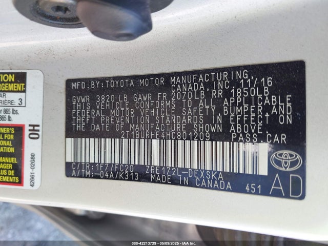 2T1BURHE4HC801209 Toyota COROLLA SE