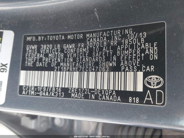 2T1BPRHE7EC047063 Toyota Corolla Le Eco