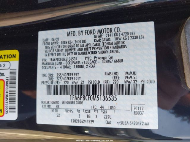 1FA6P8CF0M5136535 Ford Mustang Gt Premium Fastback