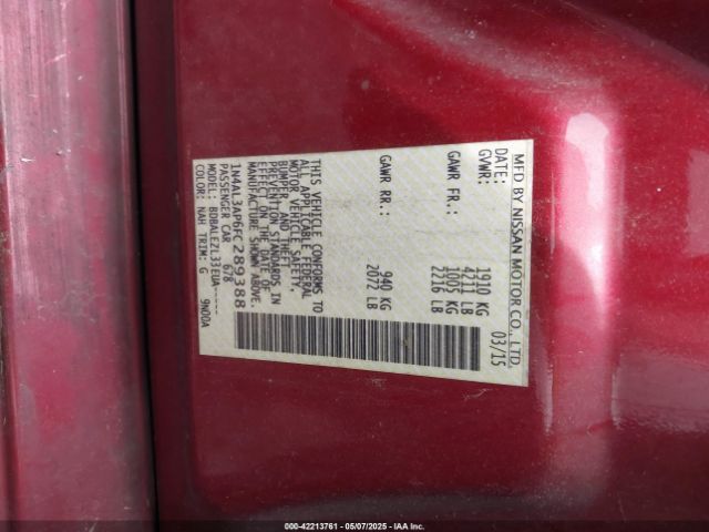 1N4AL3AP6FC289388 Nissan Altima 2.5/2.5 S/2.5 Sl/2.5 Sv