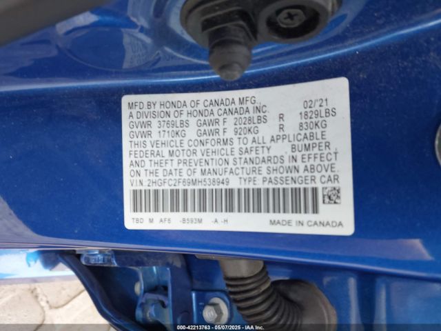 2021 HONDA CIVIC 2HGFC2F69MH538949 Photo 8