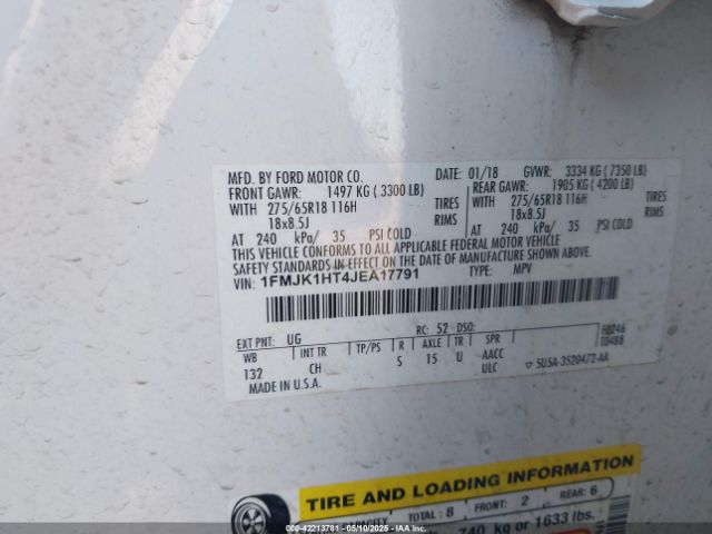 1FMJK1HT4JEA17791 Ford Expedition Max Xlt