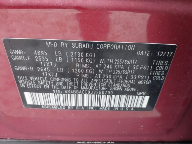 2018 SUBARU OUTBACK 4S4BSACC9J3280799 Photo 8