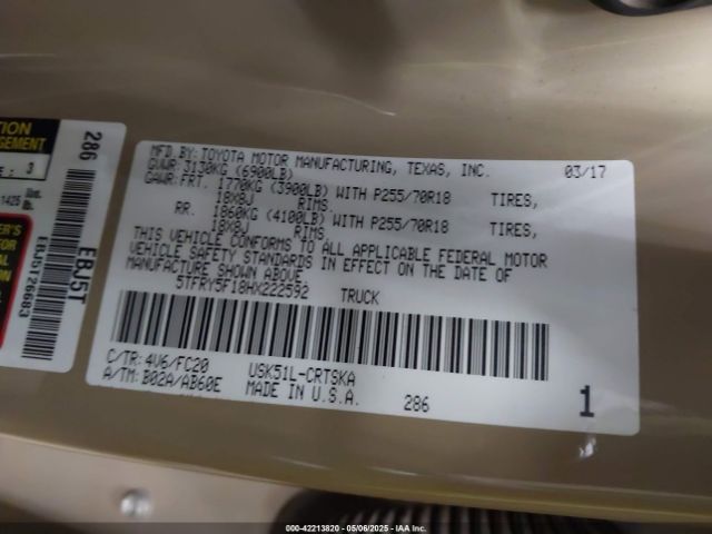 5TFRY5F18HX222592 Toyota Tundra Sr5 5.7l V8