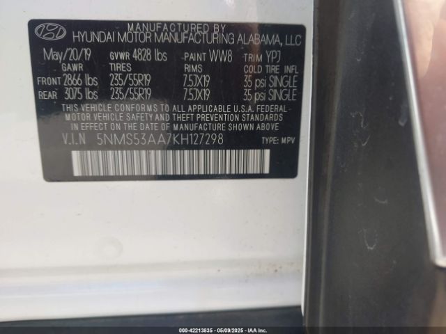 5NMS53AA7KH127298 Hyundai Santa Fe Limited 2.0t
